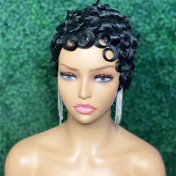 Short Curly Wig Pixie Cut Wig For Black Women Human Hair Wigs Curly Wave Pixie Wig With Bangs Glueless Wig For Daily Use Wis