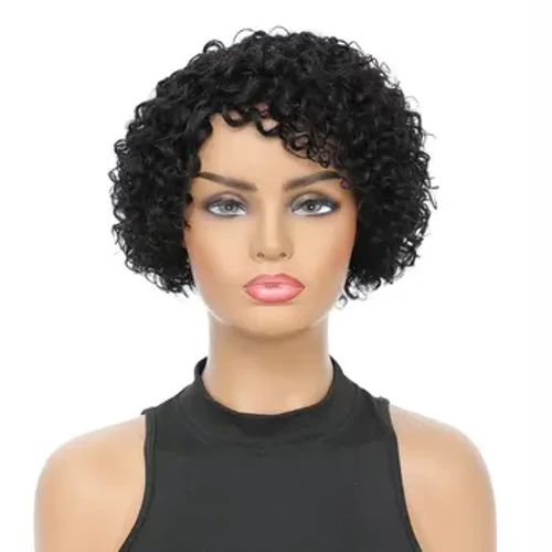 Kuerz Kinky Curly Mënsch Hoer Perück Afro Kuerz Perücke Pixie Cut Perück Mënsch Hoer Keng Spëtzefront Natural brasilianesch Hoer Perücke Fir Fraen