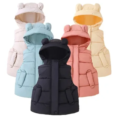 1-7y criança crianças coletes com capuz sólido algodão acolchoado coletes quentes do bebê meninos meninas sem mangas jaquetas roupas isoladas