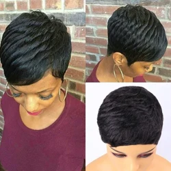 Short Hair Pixie Wigs Pixie Cut Short Black Wavy Wigs Layered Short Hair Wigs for Black Women Pixie Cut Wigs