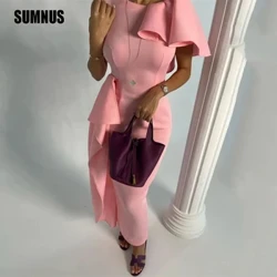 SUMNUS Saudi Arabesch Lady Light Pink Prom Kleeder O Hals Ärmlos Knöchel Längt Formell Party Owend Kleeder Special Event Kleed