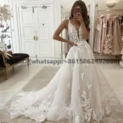 Rochii de mireasa 2023 Boemia cu decolteu in V Rochie de mireasa de plaja vintage cu aplicatii in linie A Rochie de novia pentru femei personalizat