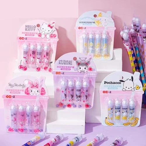 Sanrio Anime Mymelody Cinnamoroll Pochacco kuromi Ice Cream Shape Pencil Cap Kawaii Pencil Protective Cover Set Set Stationery Gift