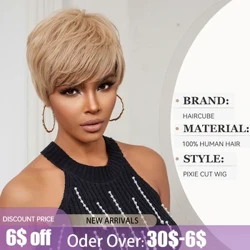 Parrucche Bob corte Parrucche taglio pixie per capelli umani con frangia Capelli biondi dorati Remy per donne afro brasiliane Parrucca senza colla naturale