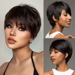 Pixie Cut Wigs Human Hair Glueless Wigs Full Machine Made Human Hair Wigs Brazilian Remy Hair Wigs With Bang Short Bob Wigs