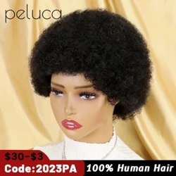 Short Afro Kinky Curly Wigs Hair Wigs Pixie Cut Remy Brazilian Human Hair Wigs For Black Women Glueless Burgundy Brown Cheap