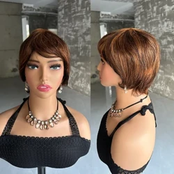 Highlight Natural Color Short Pixie Cut Straight Human Wigs Brazilian Remy Human Hair Pixie Cut Wigs For Women