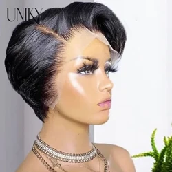 Parrucca 13x1 Pixie Cut parrucca anteriore in pizzo parrucche per capelli umani prepizzicate capelli brasiliani trasparenti parrucche corte trasparenti parrucca Bob dritto taglio Pixie