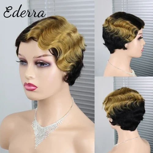 Short Finger Wave Cheap Wigs Pixie Cut Wig Short Human Hair Wigs Machine Made Mix Color Brazilian Pixie Cut For Women Human Hair