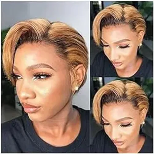 Pixie Cut Short Bob Perukai Žmogaus Plaukai Išpešioti plaukų linija Perukas Ali Expres Tiesūs nėriniai Perukas Medus Šviesūs Moterų plaukų aksesuarai