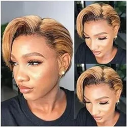 Pixie Cut Short Bob Wigs Human Hair Preplucked Hairline Wig Ali Expres Straight Lace Wig Honey Blonde Hair Accessories For Women