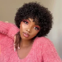 Short Wig Jerry Curly Human Hair Pixie Cut Brazilian Human Hair For Women Natural Black Glueless Curly Human Hair With Bangs Wig