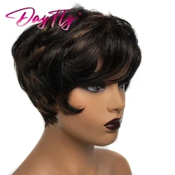 Short Human Hair Pixie Cut Wig Colored Natural Wave Wigs With Bangs Short Ombre Human Hair Wigs Brazilian Hair Wigs For Women