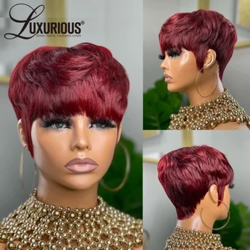 Parrucche Bob corte Parrucche taglio pixie per capelli umani con frangia Evidenzia capelli biondi Remy per parrucca senza colla per donne afro brasiliane