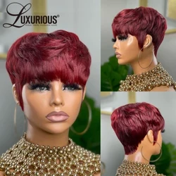 Parrucche Bob corte Parrucche taglio pixie per capelli umani con frangia Evidenzia capelli biondi Remy per parrucca senza colla per donne afro brasiliane