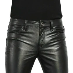 Choice PU-läderbyxor Herrmode Rockstil Nattklubb Dansbyxor Herr konstläder Slim Fit Skinny Motorcykelbyxor