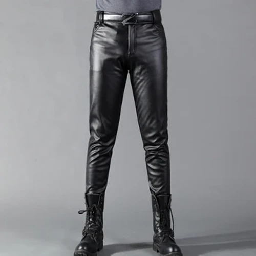 Quần Da nam Skinny Fit Co Giãn Thời Trang Da PU Biker Quần Hộp Đêm Tiệc & Khiêu Vũ Quần Mỏng