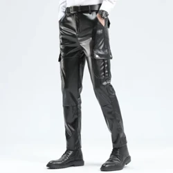 Isikhumba Samadoda Amabhulukwe Ezimpahla Elastic Fashion PU Isikhumba Trousers Amaphakethe