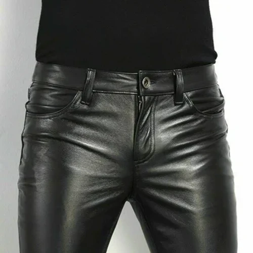 Pants Leathar PU Faisean na bhFear Pants Rince Club Oíche Stíl Rock Leathar bréige na bhFear Bríste Gluaisrothar Skinny Fit caol