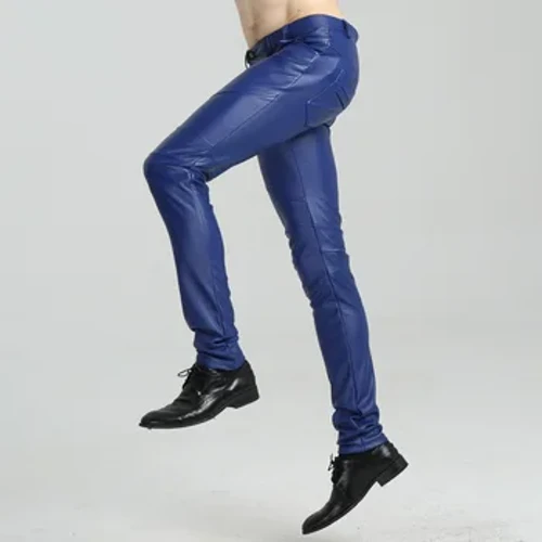 PU deri Erkekleriň ýuka deri inçe, inçe motosikl jalbarlary saýlamak balak Erkekleriň moda rok stili tans balaklary