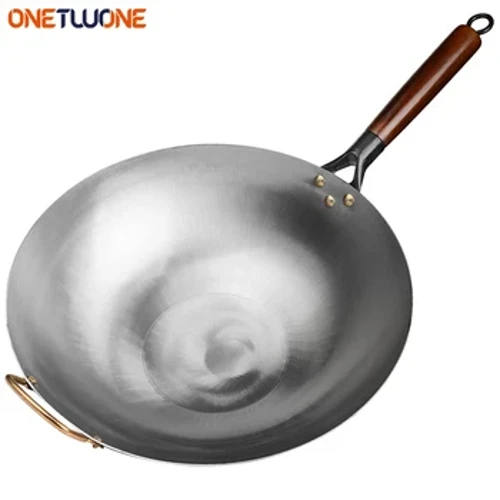 Traditionell Eisen Wok, Net-Beschichtung Woks Hand geschmied Fir Kichen PanWooden Handle Wok Kichen Gas Pot Kachgeschir