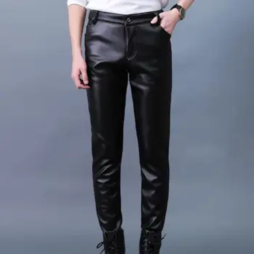 Gizonezkoen larruzko galtzak Skinny Fit elastikoak Moda PU Larruzko Biker galtzak Diskoteka Festa eta dantzarako galtzak Meheak