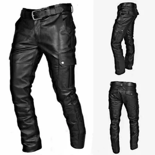 Vyriškos laisvalaikio odinės kelnės Madingos motociklų kelnės Hip Hop Street Wear Y2K drabužiai Vyriškos motociklo kelnės su kišene