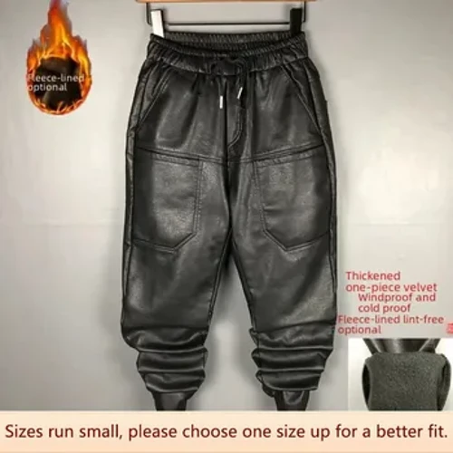 Erkaklar kuz/qish junli astarli qalinlashgan kundalik mototsikl pu charm shimlari qora jangchi shimlari shamolga chidamli suv o'tkazmaydigan uzunchoqlar