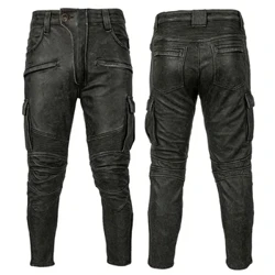 Beic Modur Lledr Pant Vintage Trowsus Cowhide Real Dynion Modur Marchogaeth Pants Lledr Beiciwr Pant