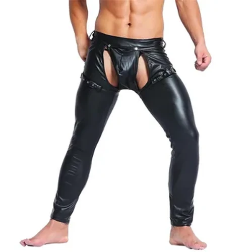 I-Sexy Mens Faux Isikhumba Ibhulukwe Lesikhumba Eliqinile Eliqinile Izingubo Zokugqoka I-Legging Iklabhu yasebusuku Amabhulukwe Abesilisa PU Isikhumba Umdansi Omnyama Ovule Amabhulukwe Amade Angaphamb