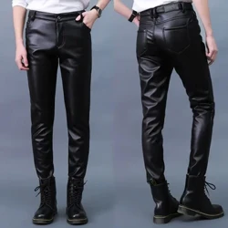 Heren leren broek Slanke PU-leren broek Mode elastische motorfiets leren broek Waterdicht Oliebestendig Mannelijke bodems Oversized