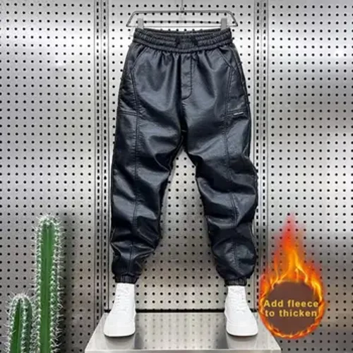 Kunstlederhose, warme Radlerhose, winddicht, wasserdicht, Kunstlederhose für Herren mit elastischem Bund zum Radfahren