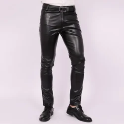 2023 Moške ozke hlače Slim Fit, ozke, raztegljive usnjene hlače Teen Trend Motorcycle PU usnjene hlače