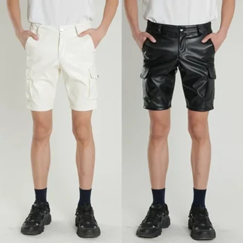 Pantaloni estivi sottili e transfrontalieri in pelle da uomo, pantaloni in pelle nera elasticizzata bianca, pantaloncini alla moda da uomo, cinque pantaloni