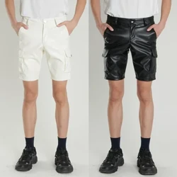 Zomer dunne jonge grensoverschrijdende leren broek heren stretch wit zwart leren broek herenmode shorts vijf broeken