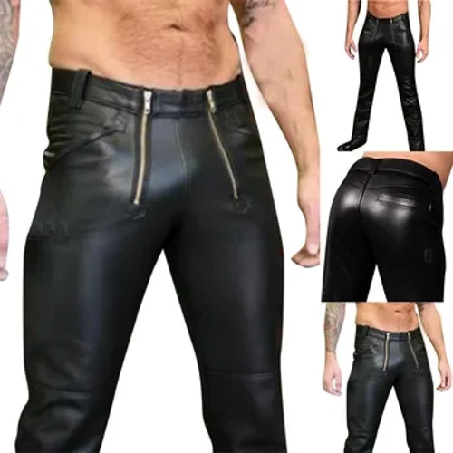 Jauna modes vīriešu lateksa elastīgas ādas bikses slaids apģērbs PU āda šauri bikses Wet Look Zeķubikses Bikses Streetwear bikses