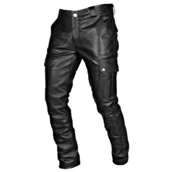 Pants Leathar Ócáideacha na bhFear Bríste Rothair Gluaisteán Sráid Hip Hop Caith Y2K Pants Gluaisrothar Fireann Le Póca Lasta