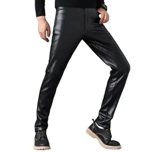 I-Stylish Elastic Egcwele Ubude Abesilisa Ahamba Ngezithuthuthu I-Slim Fit Faux Isikhumba Amadoda Ahamba Ngezithuthuthu Amabhulukwe Amadoda Ingubo