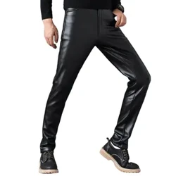 I-Stylish Elastic Egcwele Ubude Abesilisa Ahamba Ngezithuthuthu I-Slim Fit Faux Isikhumba Amadoda Ahamba Ngezithuthuthu Amabhulukwe Amadoda Ingubo