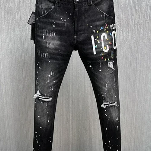 ICON BRAND D2 muške traperice traper pantalone s rupom uske pantalone s metalnim gumbima Party Classics Moderan crni DSQ JENAS 9881