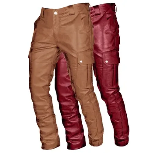 Deri Punk Pantolon Erkekler Sonbahar Kış Retro Goth Ince Rahat Uzun Pantolon Sahte Moda Rahat Düz Renk Pantolon kalem pantolon