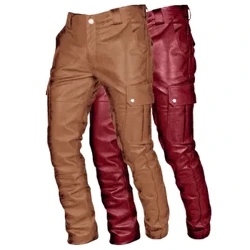 Deri Punk Pantolon Erkekler Sonbahar Kış Retro Goth Ince Rahat Uzun Pantolon Sahte Moda Rahat Düz Renk Pantolon kalem pantolon