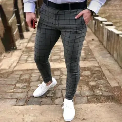 Męskie spodnie ołówkowe w kratę wiosenne letnie kieszenie wysokiej talii obcisły krój długie spodnie na co dzień Streetwear