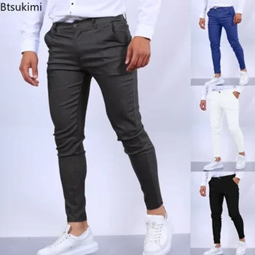 2024 Nya Casual Byxor Snygga Herr Slim Solid Pencil Byxor Man Bekväma Business Formella Byxor Fyra säsong Hot Rea Byxor