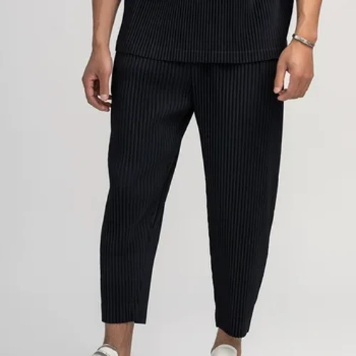 Miyake Xếp Ly Thẳng Quần Nam Quần Áo Bút Chì Đen Quần Cắt Dạo Phố Nam Phong Cách Nhật Bản Chiều Dài Mắt Cá Chân Quần