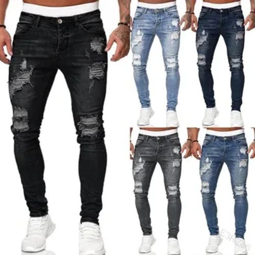 Modni Street Style Ripped Skinny Traperice Muške Vintage Wash čvrste traper hlače Muške Casual Slim fit olovka traper hlače vruća prodaja