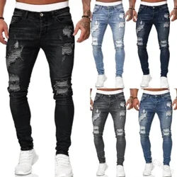 Thời trang Phong Cách Đường Phố Rách Skinny Jeans Nam Vintage rửa Chắc Chắn Denim Quần Dép Slim fit bút chì denim Quần bán chạy