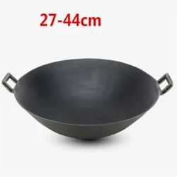 belarri bikoitzeko burdinazko wok sukaldeko lapikoa estaldurarik gabeko itsasgarririk gabeko kanpin klasikoa kanpoko txinatar gas sukaldea Sukaldaritza wok zartagina zartagina