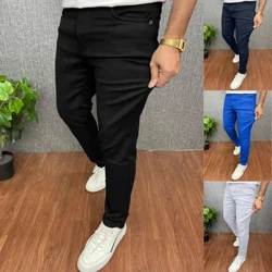 Pants Peann luaidhe Sóisialta Fir Nua Pants Ilghnéitheacha Ócáideacha Gorm Caol Caol Fit Feisteas Beaga Bríste Gnó Pantalones Para Hombres