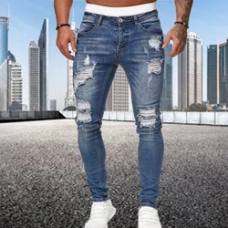 Thời trang Phong Cách Đường Phố Rách Skinny Jeans Nam Vintage rửa Chắc Chắn Denim Quần Dép Slim fit bút chì denim Quần bán chạy